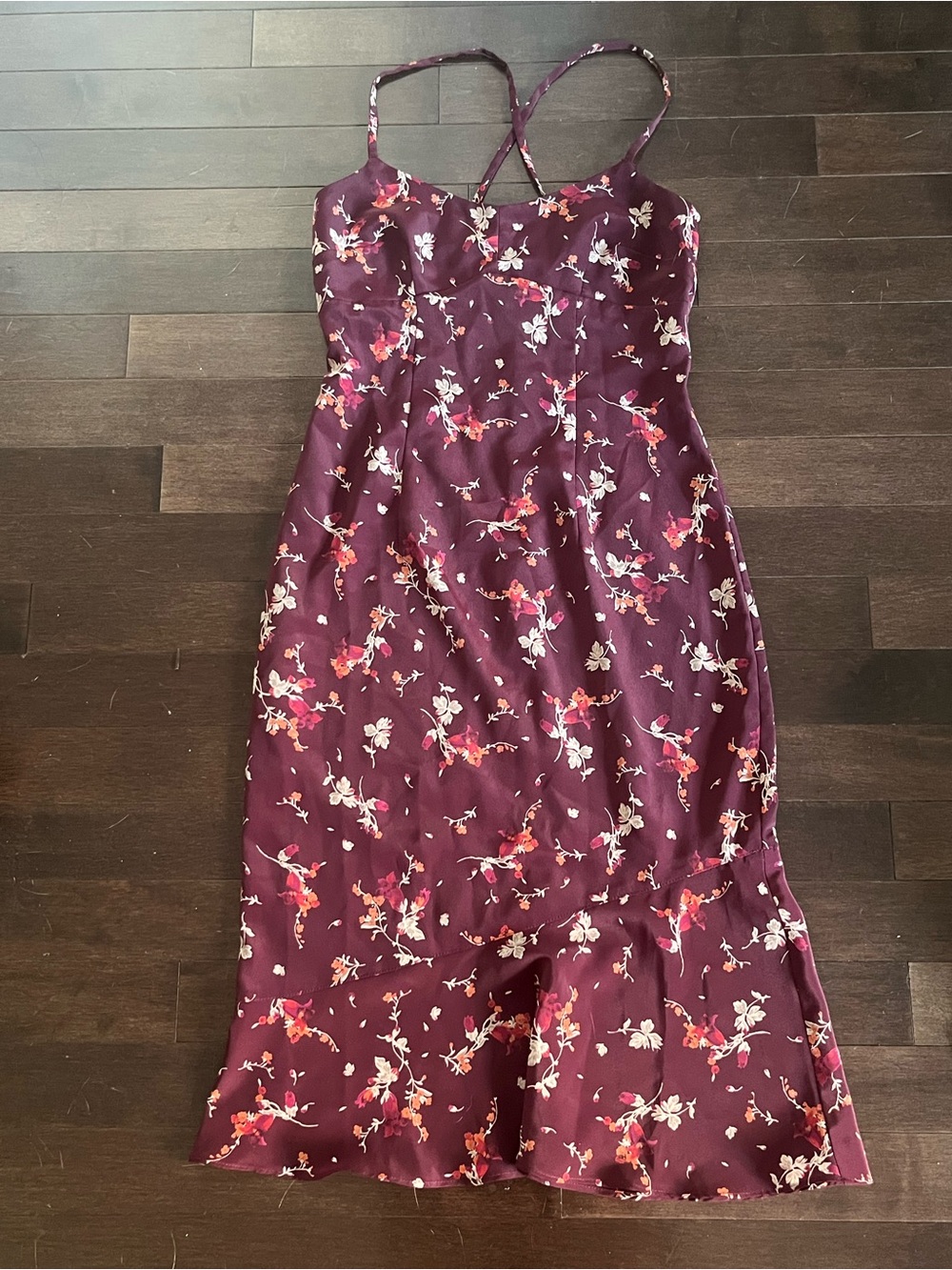 Express Floral Slip Midi Dress in Burgundy and Pink